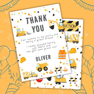 Construction Trucks Birthday Party Thank You Card