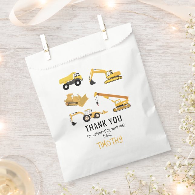 Construction Trucks Birthday Party Thank You Favour Bag (Clipped)