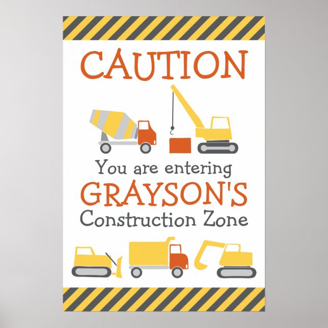Construction Trucks Birthday Party Welcome Poster (Front)
