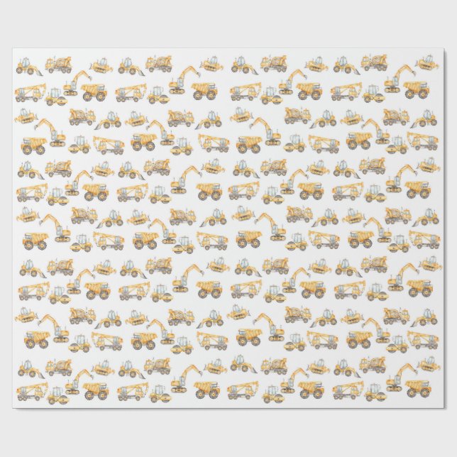 Construction Trucks Birthday Party Wrapping Paper (Flat)
