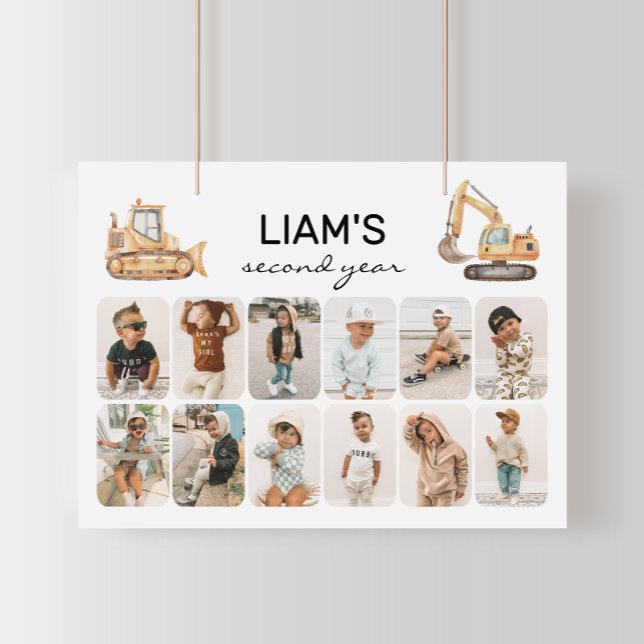 Construction Trucks Birthday Photo Collage Poster (Creator Uploaded)