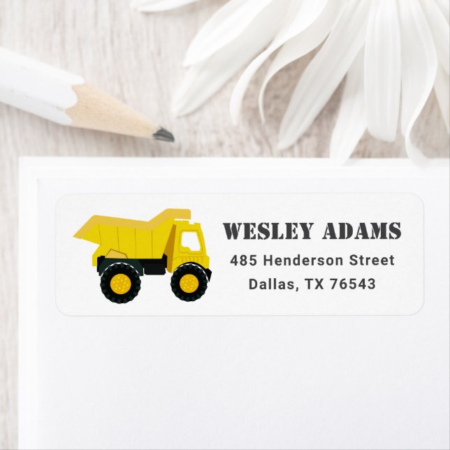Construction Trucks Birthday Return Address Label (Insitu)