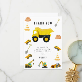 Construction Trucks Birthday Thank You Card