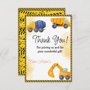 Construction Trucks Birthday Thank You Card