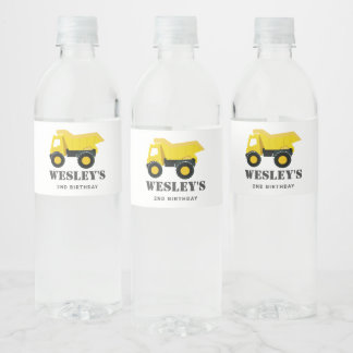 Construction Trucks Birthday Water Bottle Label