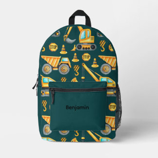 Construction Trucks Bookbag for Boys, Benjamin Bac Printed Backpack