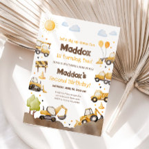 Construction Trucks Boy 2nd Second Birthday