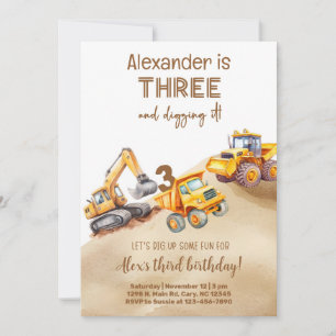 Construction trucks boy birthday invitation. invitation