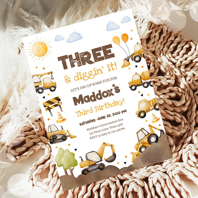 Construction Trucks Boy Dirty 3RD-Y Third Birthday Invitation (Creator Uploaded)