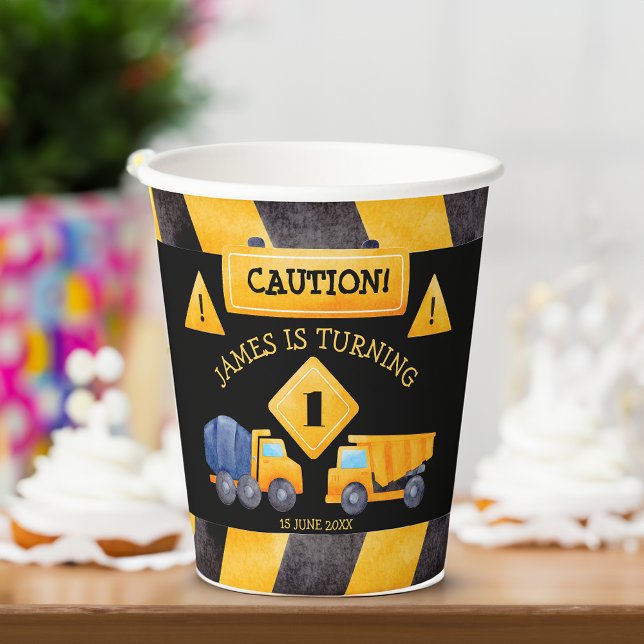 Construction trucks boys birthday party  paper cups (Construction trucks boys birthday party personalized printed paper cups customized party decor)