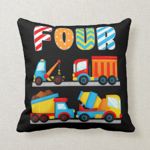 Construction Trucks Cars 4th Birthday 4 Year Old B Cushion