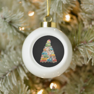 Construction Trucks Christmas Tree Toddler Boys Ceramic Ball Christmas Ornament