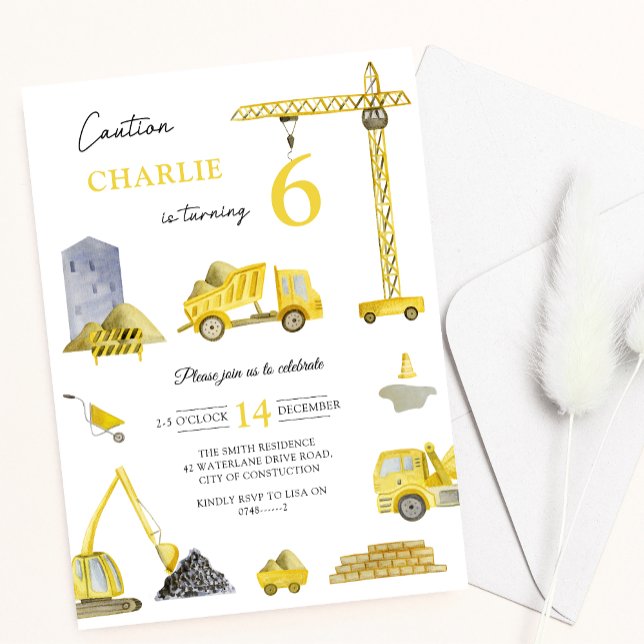 Construction Trucks Cranes Vehicles Kid Birthday Invitation (Creator Uploaded)