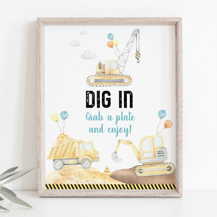 Construction Trucks Dig In Birthday Food Sign