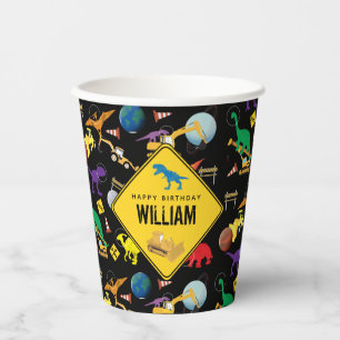 Construction Trucks Dinosaurs in Space Birthday  Paper Cups
