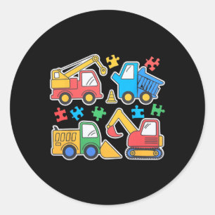 Construction Trucks Excavator Autism Awareness Tee Classic Round Sticker