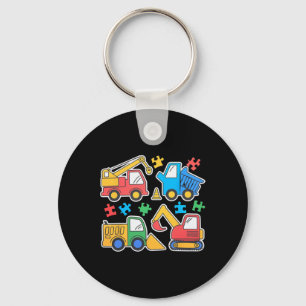 Construction Trucks Excavator Autism Awareness Tee Key Ring
