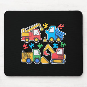 Construction Trucks Excavator Autism Awareness Tee Mouse Pad