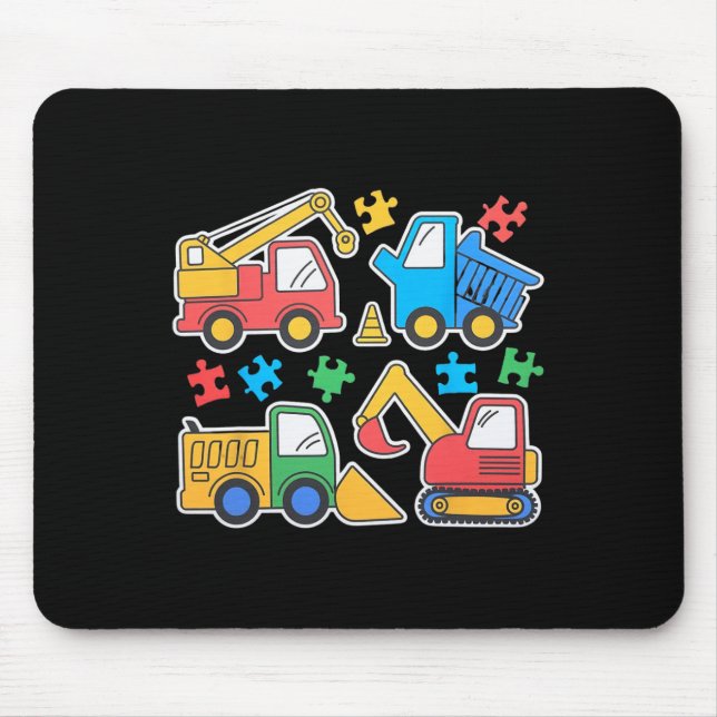 Construction Trucks Excavator Autism Awareness Tee Mouse Pad (Front)