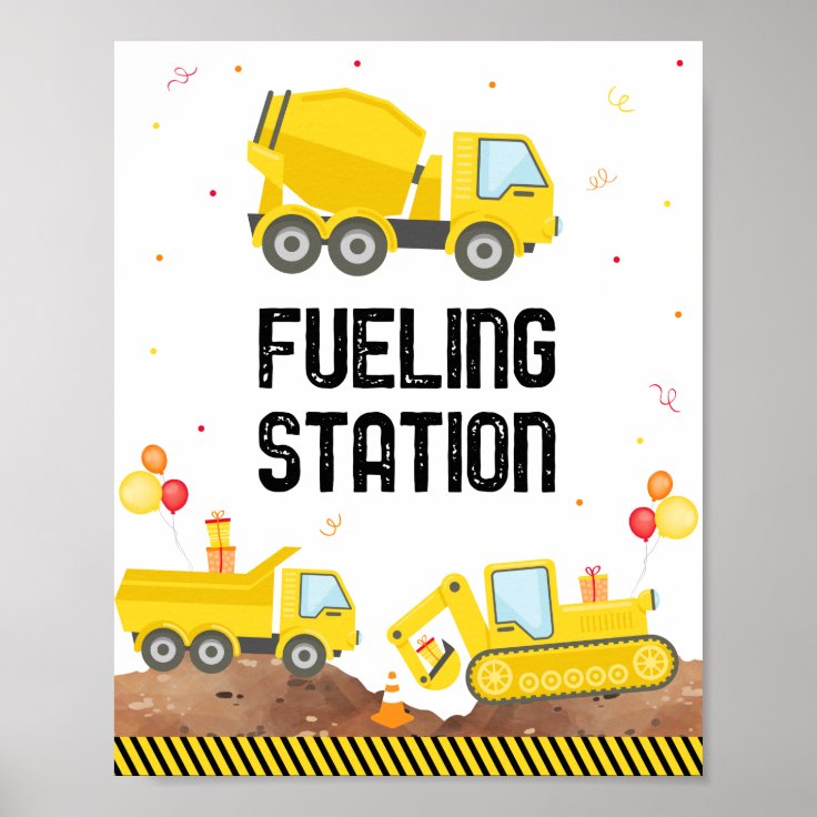 Construction Trucks Fuelling Station Birthday Sign | Zazzle