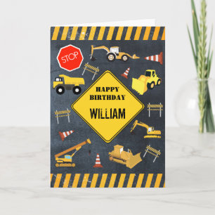 Construction Trucks Heavy Machinery Birthday Boy Card