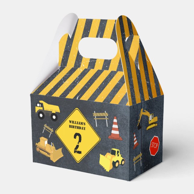 Construction Trucks Heavy Machinery Birthday Boy Favour Box (Front Side)