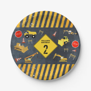Construction Trucks Heavy Machinery Birthday Boy Paper Plate