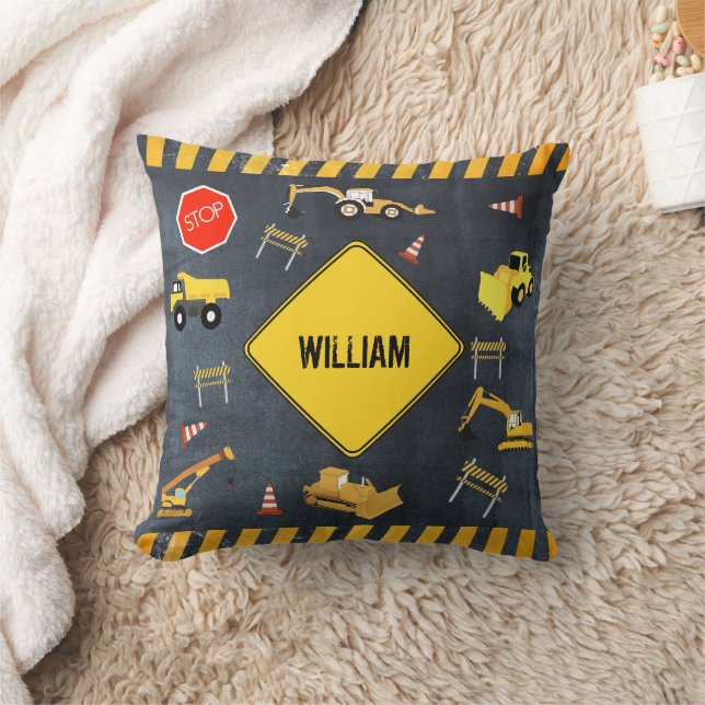 Construction Trucks Heavy Machinery Boy Name  Cushion (Blanket)