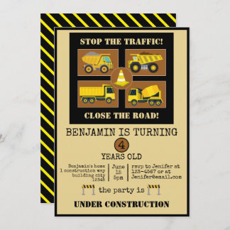 Construction Trucks | Kid Birthday Party Decor Invitation