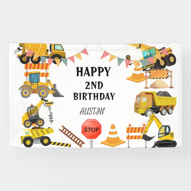 Construction Trucks |  Kids Birthday Party   Banner (Horizontal)