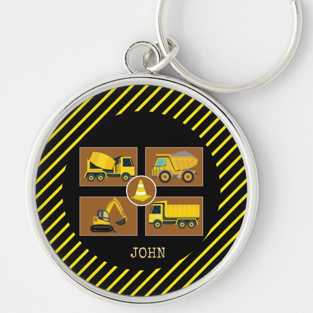 Construction Trucks | Kids Birthday Party decor Key Ring (Front)