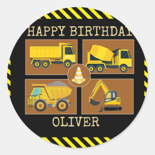 Construction Trucks Kids Birthday Party Square S Classic Round Sticker