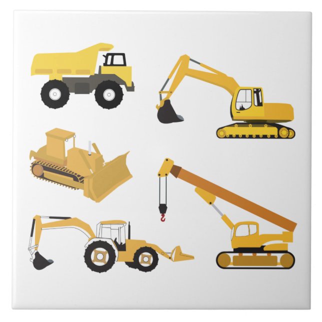 Construction Trucks Kids Ceramic Tile (Front)