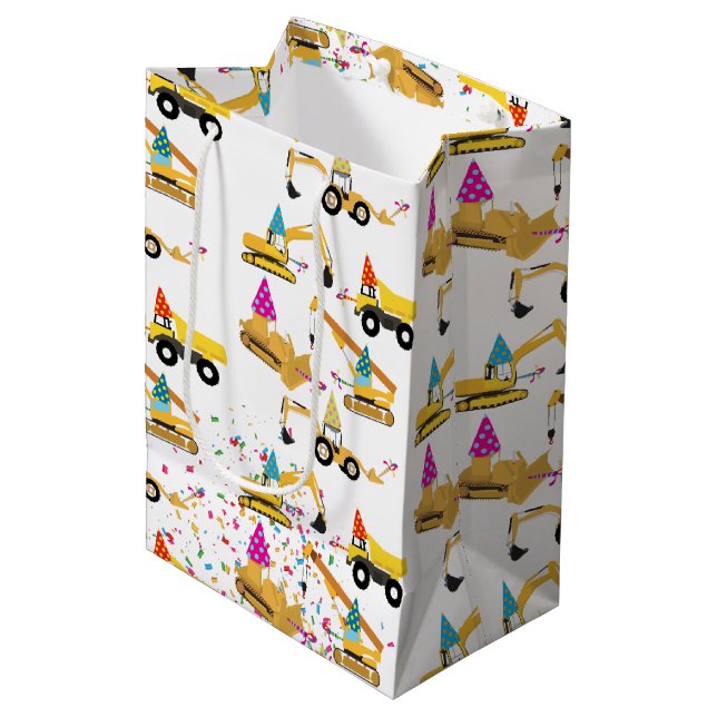 Construction Trucks Party Pattern  Medium Gift Bag (Front Angled)