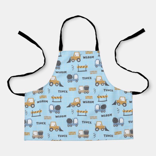 Construction Trucks Pattern Blue Apron (Front)