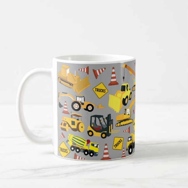 Construction Trucks Pattern Coffee Mug (Left)