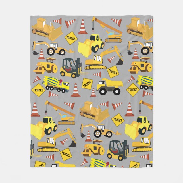 Construction Trucks Pattern Fleece Blanket (Front)