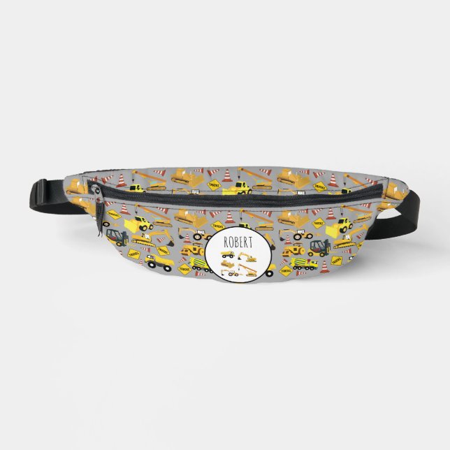 Construction Trucks Pattern Kids Customised Name  Bum Bags (Front)