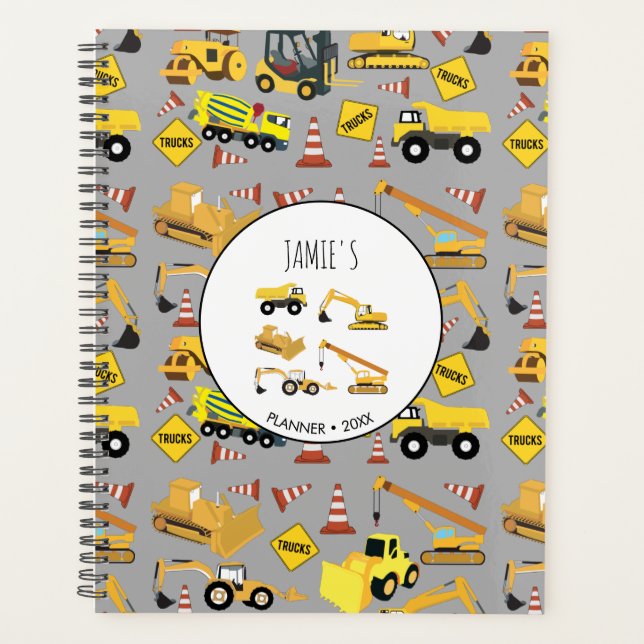 Construction Trucks Pattern Kids  Planner (Front)