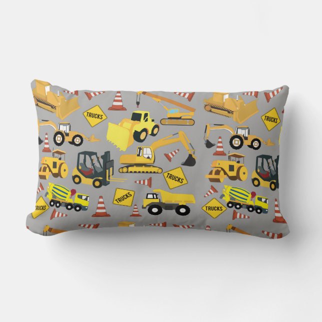 Construction Trucks Pattern Lumbar Cushion (Front)