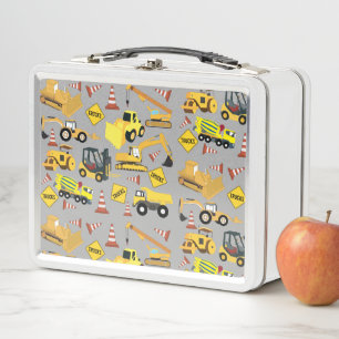 Construction Trucks Pattern Metal Lunch Box