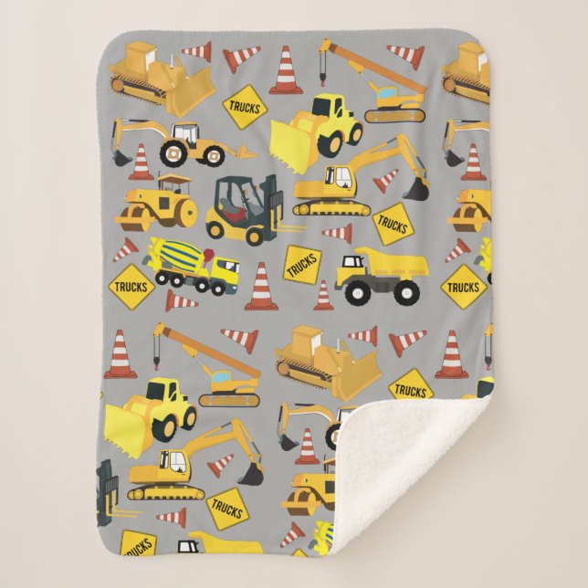 Construction Trucks Pattern Sherpa Blanket (Front)