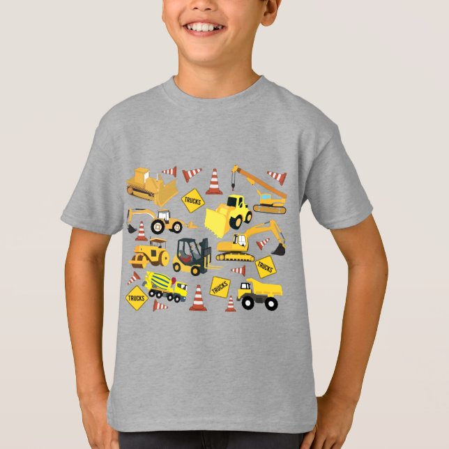 Construction Trucks Pattern T-Shirt (Front)