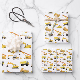 Construction Trucks Pattern Wrapping Paper Sheet