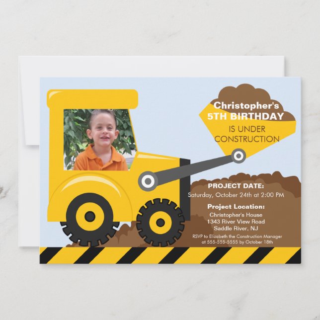 Construction trucks Photo Birthday Party for boys Invitation (Front)