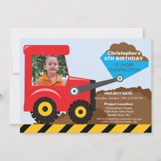 Construction trucks Photo Birthday Party for boys Invitation (Front)
