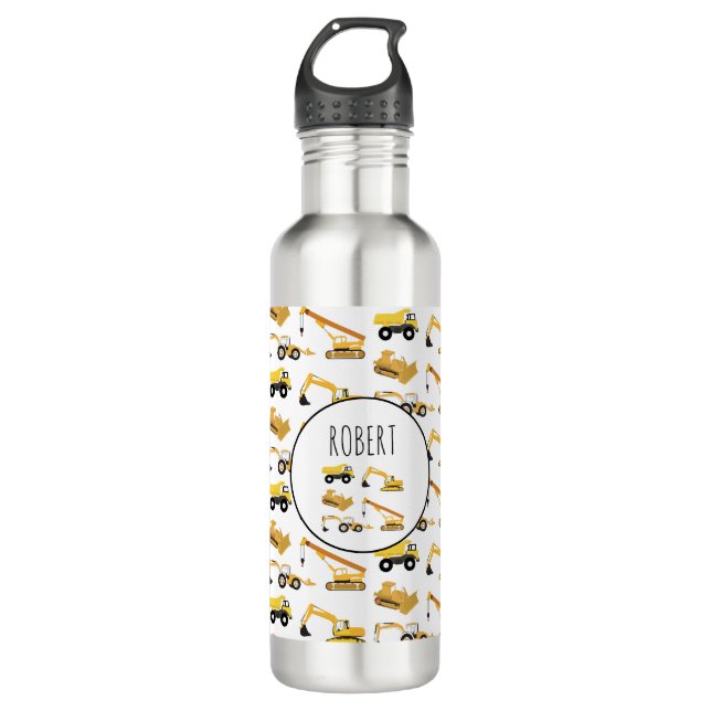 Construction Trucks School Custom Name  710 Ml Water Bottle (Front)