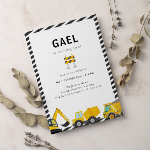 Construction Trucks Simple Birthday Party Invitation
