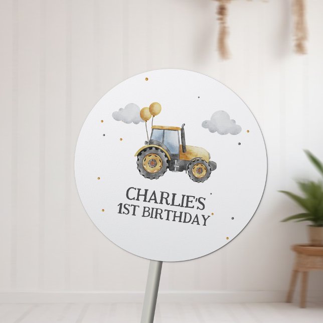 Construction Trucks Simple Minimalist Birthday Classic Round Sticker (Creator Uploaded)