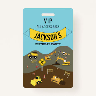 Construction Trucks Site Theme Birthday Party ID Badge